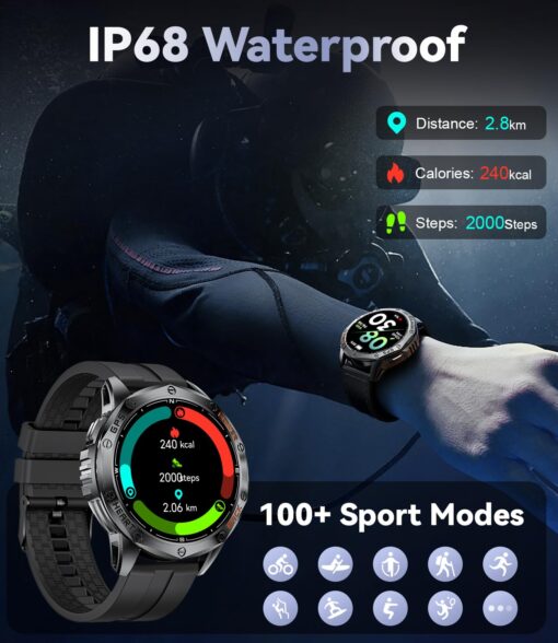 LIGE GPS Military Smart Watch for Men, LED Flashlight/Compass/45 Days Battery/IP68 Waterproof 1.43'' AMOLED Smartwatch, 100+ Sports Modes Fitness Tracker, Rugged Smart Watches for Android iOS - Image 6