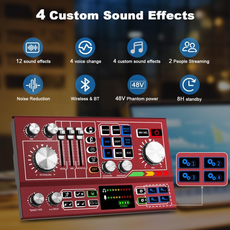 Hayner-Seek Podcast Equipment Bundle for 2,Audio Interface DJ Mixer With 3.5mm XLR Condenser Microphone for Living Streaming,Recording,Gaming,TikTok,YouTube,PC,Smartphone (Red) - Image 6