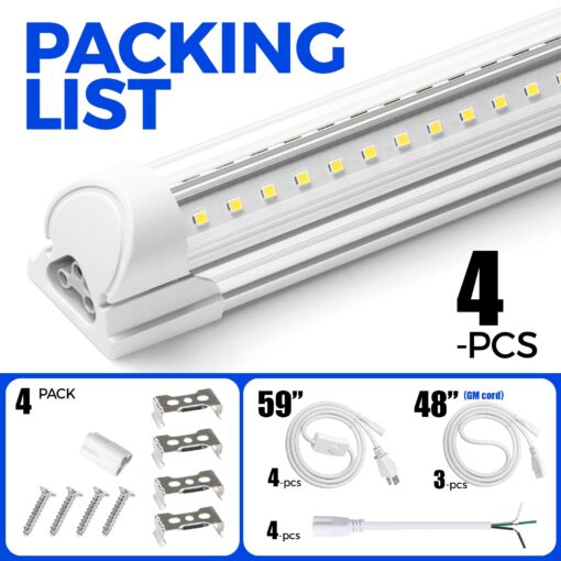 Barrina 8FT LED Shop Lights, 72W 10000LM 5000K, Daylight White, V Shape, Clear Cover, Hight Output, Linkable, T8 LED Tube Lights for Garage 8 Foot with Plug, 4 Packs - Image 3