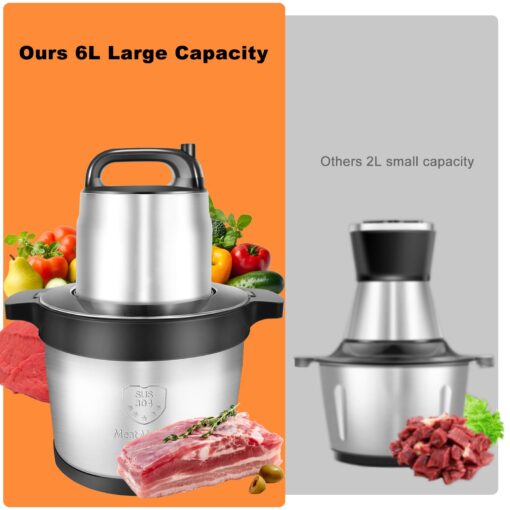Vayepro 32 Cup Large Capacity Electric mixers, Electric Food Blenders with Stainless Steel Bowl, 2 Speed, 4 Bi-Level Bladesand Spatula, 8L 1200W Food Processors for Meat, Onion, Vegetables, Fruits - Image 4