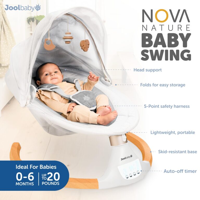 Jool Baby Nova Nature Baby Swing for Newborns – Natural Wood Toys, Electric Motorized Infant Swing, Bluetooth Music - Image 6