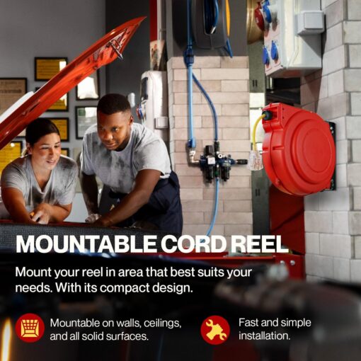 ReelWorks Extension Cord Reel Retractable Longest Industrial 12awg x 80' Foot Commercial Premium Grade Ultra Flexible 3C/SJTOW Glow Strip Cable and Led Light Up Triple Tap Connector Use Indoor/Outdoor - Image 5