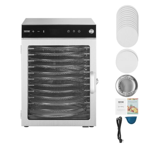 VEVOR Rotary Food Dehydrator Machine, 12 Stainless Steel Trays, 800W Electric Food Dryer with Adjustable Temperature & 24-Hour Timer, Freeze Dryer for Jerky, Meat, Fruit, Vegetables, Herbs, Dog Treats - Image 2