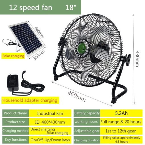 HSPLXYT 2023 Solar Charging Fan,High-Speed Quiet Camping Fan, Floor Fan,Use for Home, Bedroom Outdoor/Indoor,with 12 Speeds,USB - Image 2