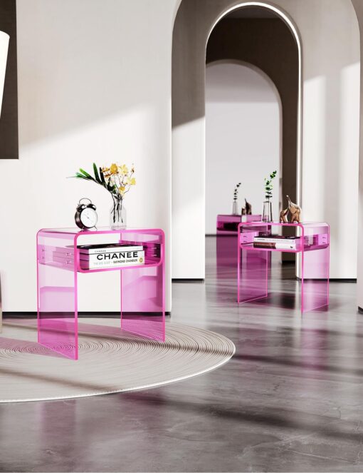 solaround Clear Acrylic End Table 2-Tier Bedside nightstand for Living Room Bedroom Home Decor (Pink Double) - Image 7