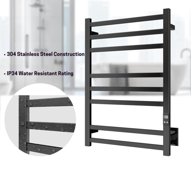 PeakTrivol 8-Bar Towel Warmer with Fast Heating, Auto Shut-Off Timer, Matte Black Finish - Hardwired or Plug-in Options - Ideal for Hot Towels in Bathroom - Image 6