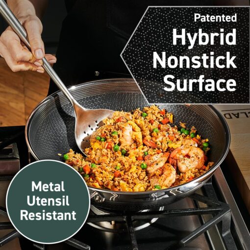 HexClad Hybrid Nonstick 14-Inch Wok with Stainless Steel Lid, Stay-Cool Handles, Dishwasher-Friendly, Oven-Safe Up to 900°F, Induction-Ready, Compatible with All Cooktops - Image 4