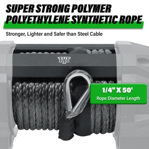 TYT 6500 lb UTV Winch Kit,12 Volt DC Electric Trailer Winch with Wireless Remote and Wired Switch,1/4" x 50FT Synthetic Rope Winch with Rubber Stopper and Mounting Plate - Image 6