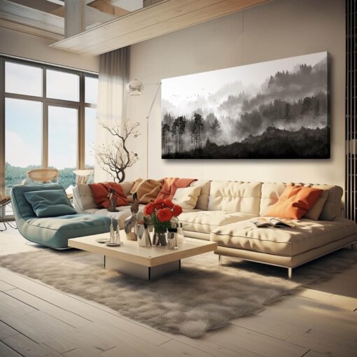 YJYart Large Artwork for Living Room Wall Canvas Art Mountains Nature Painting Artwork for Bedroom Kitchen Dining Room Modern Home Decoration 30"x 60" - Image 2