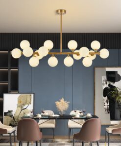 7PMBEANE Mid Century Modern Chandelier Over Table, 16-Light Globe Sputnik Chandelier Brass Pendant Lighting Fixture Hanging Ceiling Light for Dining Room, Kitchen Island