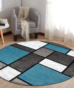Rugshop Contemporary Modern Boxes for Home Office,Living Room,Bedroom,Kitchen Non Shedding Round Area Rug 8' Blue