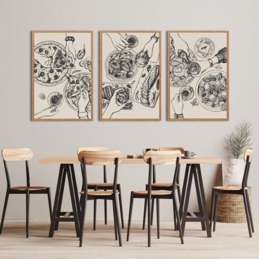 BINCUE Extra Large Kitchen Wall Art Set of 3 Cheers Wall Decor Food Pizza Retro Modern Artwork for Dining Room Kitchen Cooking Space Decor 24x36 Inches - Image 5