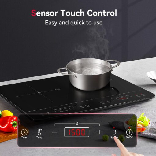 GASLAND Portable Induction Cooktop 2 Burners, 1800W Double Induction Cooktop with 10 Temperature 7 Power Settings, Dual Induction Cooker with Sensor Touch Control, Child Safety Lock & Timer - Image 2