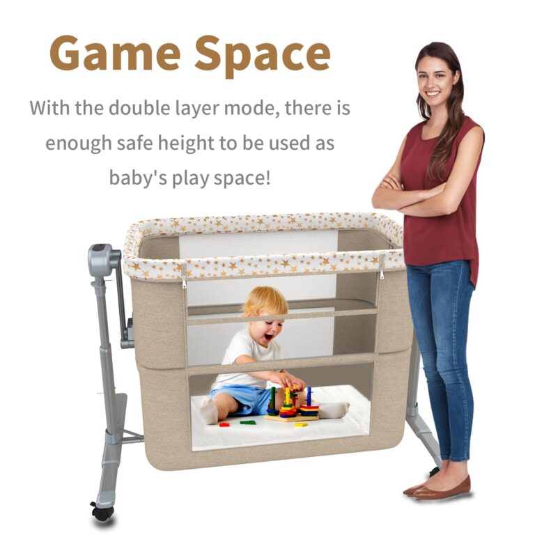 Electric Rocking Bassinet for Baby, 6 and 1 Baby Bedside Bassinets with Remote Control, Portable Bassinets Bedside Sleeper for Newborn with 3-Speed Swings, Baby Crib in Bed with Wheels(Khaki) - Image 3