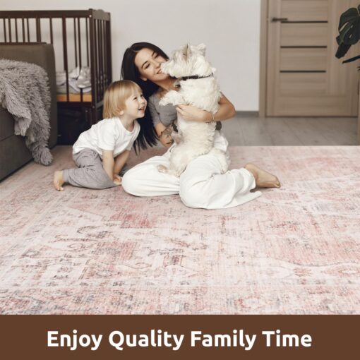 AMOAMI-Area Rug 6X9 Rugs for Living Room-Vintage Soft Pink Rugs for Bedroom-Non Slip Carpet-Machine Washable Rug for Dining Room Living Room Bedroom Office Under Table - Image 3