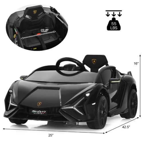 INFANS 12V Licensed Lamborghini Sian Kids Ride On Car with Parent Remote Control, Spring Suspension, MP3 Player, Electric Toy Roadster Carbon Fiber Textured for Toddler (Black) - Image 4