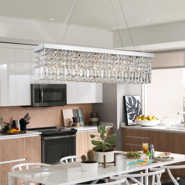 Saint Mossi 5-Lights K9 Crystal Chandelier for Dining Room, Rectangular Pendant Light Fixture for Kitchen Island, Raindrop Flush Mount Ceiling Light Fixture,H9 x W10 x L31, Chain Adjustable - Image 3