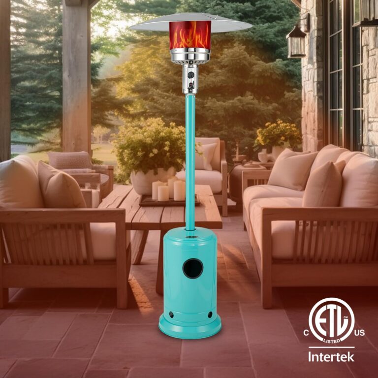 Fire Sense 61130 All Seasons Patio Heater With Wheels 46,000 BTU Output Electronic Ignition System Portable Outdoor Propane Heater Patio Heater - Aqua Blue - Image 7