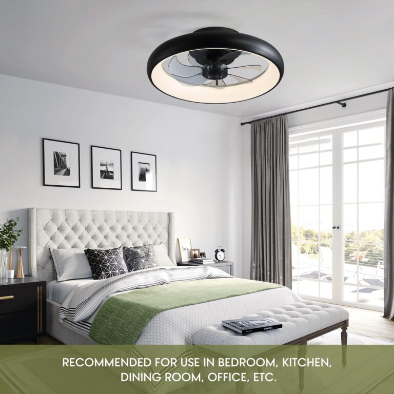 LUDOMIDE Modern Black 20" Flush Mount Ceiling Fan with Lights, 6 Wind Speeds, LED, Bedroom, Kitchen - Image 2