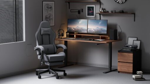 Dowinx Gaming Chair Fabric with Pocket Spring Cushion, Massage Game Chair Cloth with Headrest, Ergonomic Computer Chair with Footrest 290LBS, Light Grey - Image 2