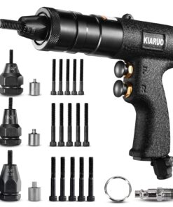KIARUO Pneumatic Rivet Nut Gun 8-32,10-24,1/4-20 with Replacement Mandrels, RPM 1500 Industrial Grade Pull Rivnut Gun MODEI:LM08 Button Switch