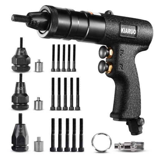 KIARUO Pneumatic Rivet Nut Gun 8-32,10-24,1/4-20 with Replacement Mandrels, RPM 1500 Industrial Grade Pull Rivnut Gun MODEI:LM08 Button Switch