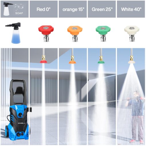 EVEAGE Electric Powerful Pressure Washer - 3500PSI Max 2.5GPM Power Washer with 20FT Hose 4 Quick Connect Nozzles, Soap Tank Clean Cars, IPX5 Car Wash Machine/Car/Driveway/Patio Clean - Image 6