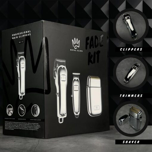 Royal Clips Hair and Beard Fade Kit 2.0 – Professional Clipper, Trimmer & Foil Shaver Bundle for Men, Complete Haircut Set for Barbers, Home Use & Grooming – 5-Hour Battery, 10pcs Limit Combs, Silver - Image 7