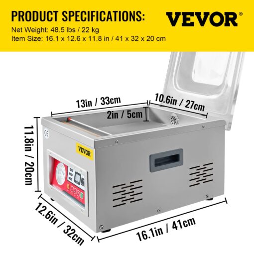 VEVOR Chamber Vacuum Sealer, DZ-260A 6.5 cbm/h Pump Rate, Excellent Sealing Effect with Automatic Control, 110V/60Hz Professional Foods Packaging Machine Used for Fresh Meats (260W) - Image 4