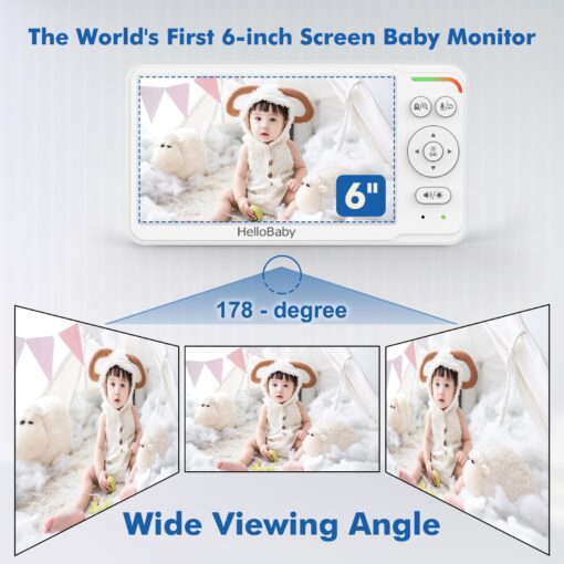 HelloBaby Baby Monitor with 2 Cameras and Audio, 6'' World First IPS Split Screen Baby Camera Monitor No WiFi, 30-Hrs Battery, ECO, 2-Way Talk, Night Vision, 1000ft, Travel Video Baby Monitor Portable - Image 5