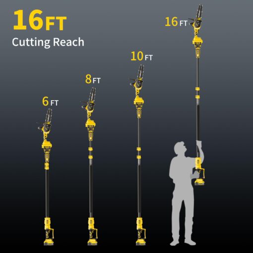 2-in-1 Cordless Pole Saw, 8 Inch Brushless Pole Chainsaws Compatibility with DEWALT 20V MAX Battery, 8 lb Lightweight, Auto Oiling, 14.8 FT MAX Extension Pole Saws for Tree Trimming - Image 2