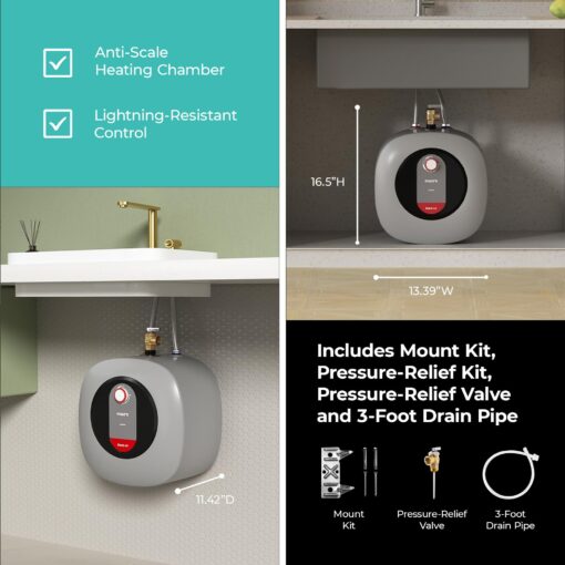Electric Mini Tank Water Heater, FOGATTI 2.5 Gallon Point of Use Instant Hot Water Heater 120V 1440W, Small Hot Water Heater, Under Sink, Wall or Floor Mounted, Easy to Install - Image 6