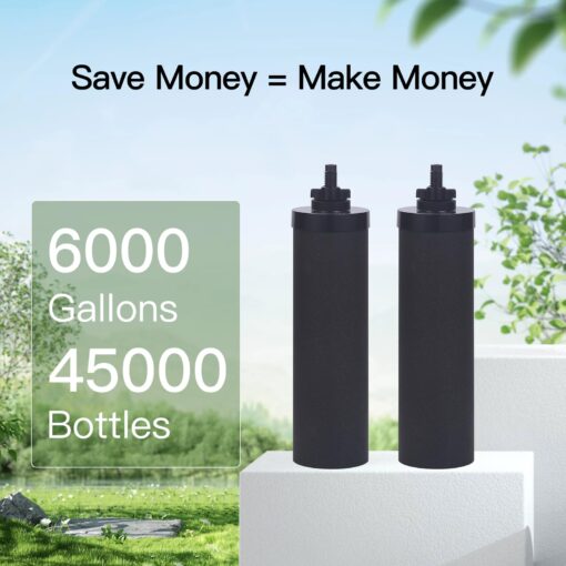 FACHIOO Gravity-Fed Water Filter System, 2.25G Glass Countertop System with 2 Black Purification Filter, Metal Spigot and Stand, NSF/ANSI 42 Certification, Reduces up to 99% of Chlorine - Image 6