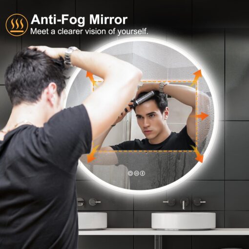 S·BAGNO 40’’ Round Led Bathroom Mirror with Lights, Backlit and Front Lighted, Anti-Fog Wall-Mounted Vanity Mirror 3000K/4000K/6500K, Dimmable Inside Bluetooth Speaker Smart Mirror - Image 5