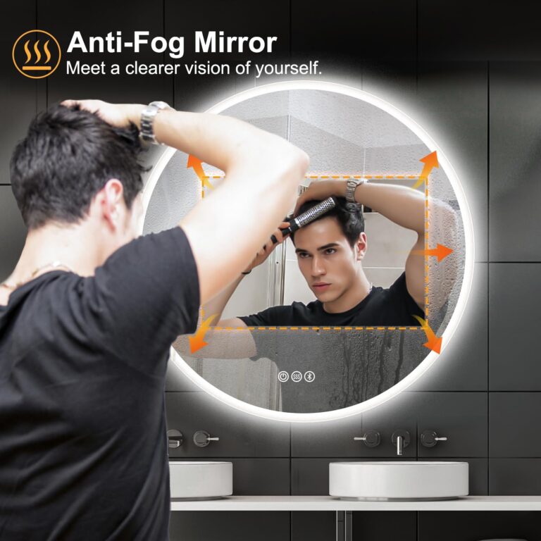 S·BAGNO 40’’ Round Led Bathroom Mirror with Lights, Backlit and Front Lighted, Anti-Fog Wall-Mounted Vanity Mirror 3000K/4000K/6500K, Dimmable Inside Bluetooth Speaker Smart Mirror - Image 5