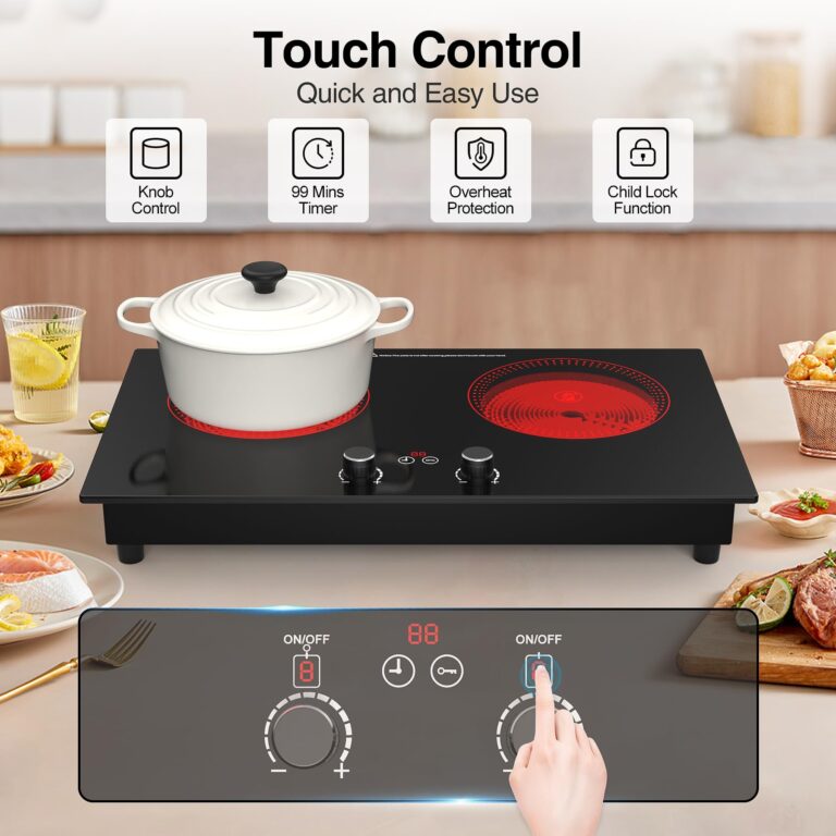 Electric Cooktop,110V 2400W Electric Stove Top with LCD Touch and Knob Control,Built-in and Countertop 2 Burner Electric Cooktop with 11 Power Levels, Kids Lock & Timer,Overheat Protection. - Image 4