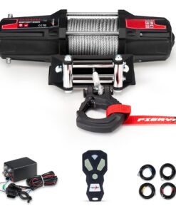 FieryRed ATV/UTV Winch- 12 V 5500LBS Electric Winch with Steel Cable, Wire and Wireless Remote Control, Roller Fairlead