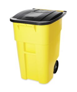Rubbermaid Commercial Products BRUTE Rollout Heavy-Duty Wheeled Trash/Garbage Can, 50-Gallon, Yellow, for Restaurants/Hospitals/Offices/Warehouses/Garage