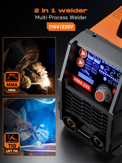 Rubik Stick Welder, ARC MMA 225Amp Electric Welding Machine, IGBT Digital Dispaly LCD 110V/220V Hot Start 2 in 1 Portable Welder Machine, with Cable, Electrode Holder, Welding Helmet, Brush - Image 5