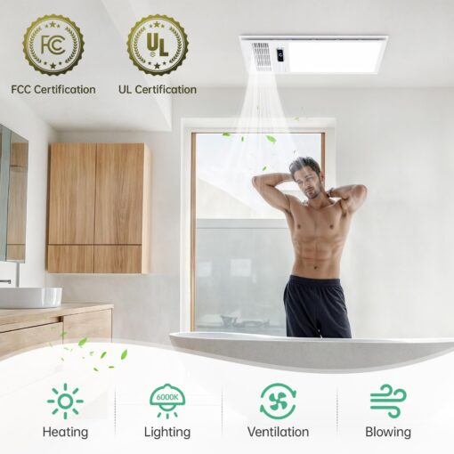 VallisCo Bathroom Exhaust Fan with Light and Heater, 4 in 1 Bathroom Fan with Heater, 1800W Heating Power, Remote Control, Quiet & Powerful for Ventilation, Lighting, Heating, and Drying - Image 9