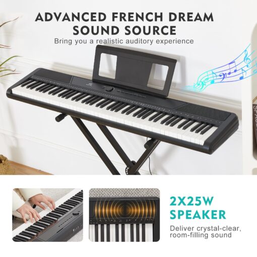 MUSTAR Digital Piano 88 Key Weighted with Stand, 88 Key Semi Weighted Keyboard Piano MEP-1100, Electric Piano Keyboard 88 Keys for Beginners, 2x25W Stereo Speakers, Case, Sustain Pedal, ABS, Black - Image 4