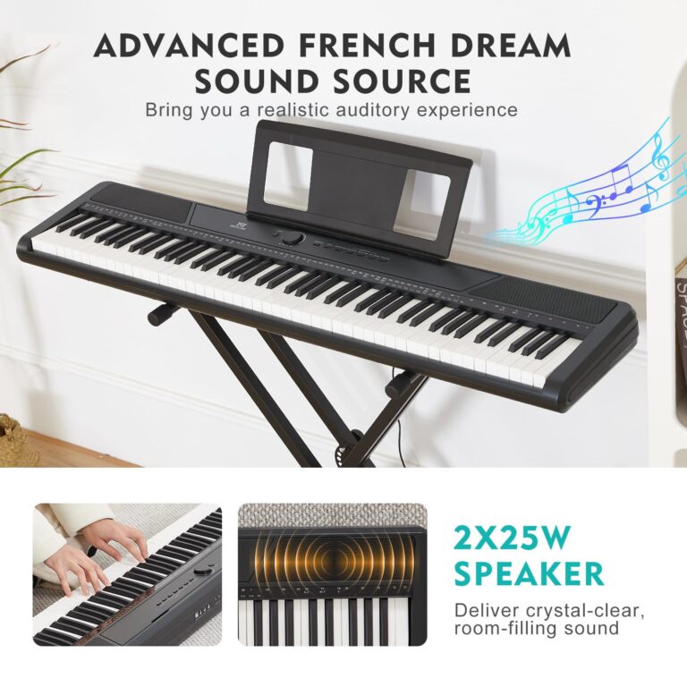 MUSTAR Digital Piano 88 Key Weighted with Stand, 88 Key Semi Weighted Keyboard Piano MEP-1100, Electric Piano Keyboard 88 Keys for Beginners, 2x25W Stereo Speakers, Case, Sustain Pedal, ABS, Black - Image 4