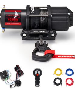 FieryRed ATV/UTV Winch- 12 V 4500LBS Electric Winch with Synthetic Rope, Wire and Wireless Remote Control, Aluminium Fairlead, Waterproof IP67