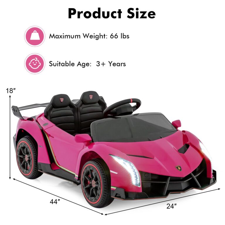 INFANS 2 Seater Kids Ride on Car, 12V 4WD Licensed Lamborghini Veneno Powered Electric Vehicle with Hydraulic Doors, Rocking Mode, Adjustable Speeds, Remote Control, MP3, Headlight (Coral) - Image 8