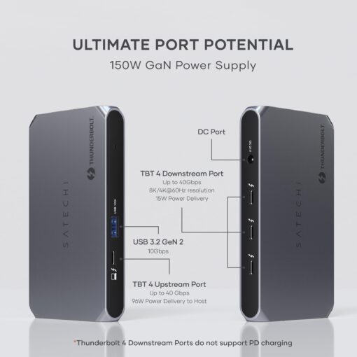 Satechi Thunderbolt 4 Hub Slim Pro, USB C 96W Charging, Single 8K or Dual 4K Display, 4 Thunderbolt 4 Ports, USB 3.2 Gen2 – for MacBook Pro/Air M1 M2 M3, Dell, HP, Surface, Lenovo - Image 6