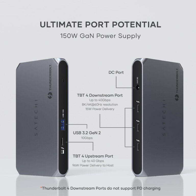 Satechi Thunderbolt 4 Hub Slim Pro, USB C 96W Charging, Single 8K or Dual 4K Display, 4 Thunderbolt 4 Ports, USB 3.2 Gen2 – for MacBook Pro/Air M1 M2 M3, Dell, HP, Surface, Lenovo - Image 6
