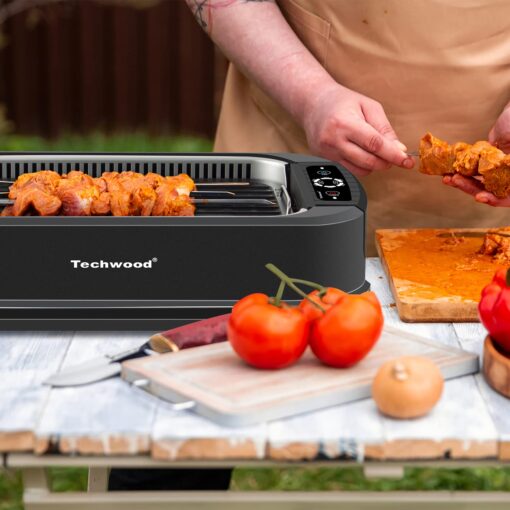Indoor Grill, Techwood 1500W Smokeless Electric Grill with 2 in1 Nonstick Grill/Griddle Plates, Portable Korean BBQ Grill with 6-Level Control, Glass Lid, Dishwasher Safe, Double Plates, Black - Image 4