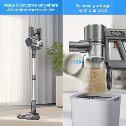 Cordless Vacuum Cleaner, 2 Batteries 100 Mins Runtime Vacuum Cleaners for Home, 350W 35KPA Stick Vacuum with LED Display Brushless Motor, Vacuum Cleaner for Carpet & Hard Floor Pet Hair - Image 8