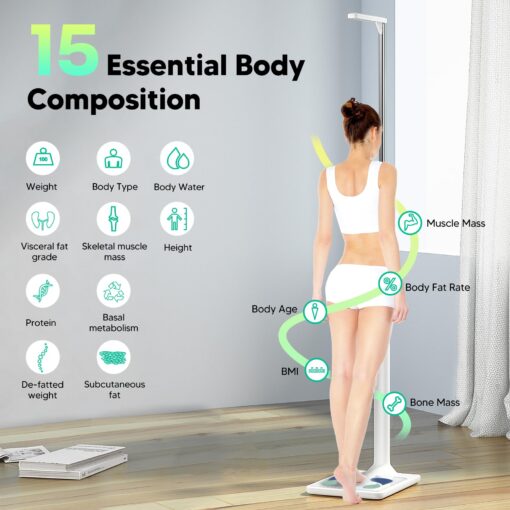 arboleaf Digital Physician Scale, FSA HSA Eligible, Ultrasonic Height and Weight Scale, Smart Body Composition Analyzer for Gym and Home, 11-485lb, 6ft.4.8in, Body Fat Measurement, Weight, Height, BMI - Image 5