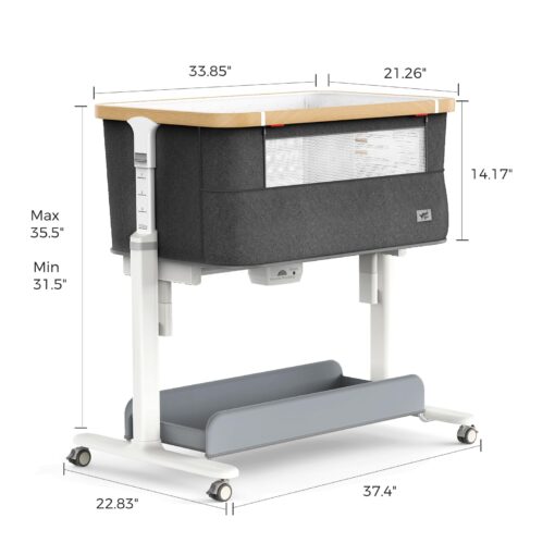VaVaSoo Rocking Bassinet for Baby Electric Automatic Bedside Sleeper Rocks Itself 3 Motion Auto Rolling Newborn Cradle 5 Height Adjustable with Music, Wheels, Storage, Dark Grey - Image 7